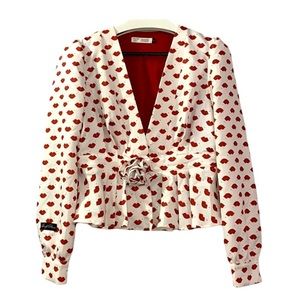 Marilyn Monroe x SHEIN Lips Dots Print Peplum Top Red White Large Novelty Theme